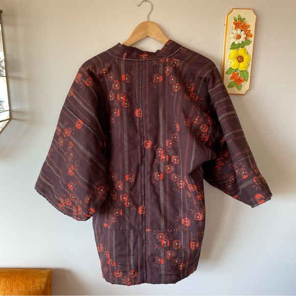 Handmade Vintage Floral Jacket Robe Brown and Orange - Picture 8 of 10